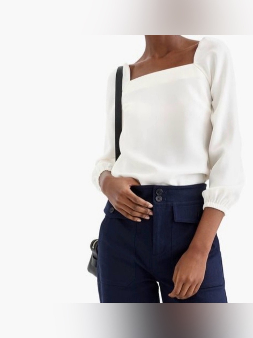 J. Crew off White Square-Neck Blouse with Balloon Sleeves